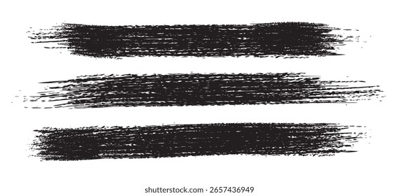 Set of black grunge brush stroke banners with a rough paint texture, perfect for vintage border designs or artistic photo frames