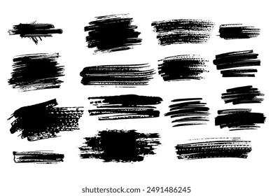 Set of black grunge brush strokes isolated on white background. Vector illustration.