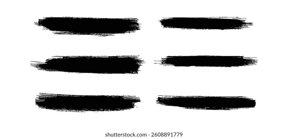 Set of black grunge brush strokes isolated on a transparent background, hand-painted vector brush smears for artistic design, banners, textures, and creative elements.	