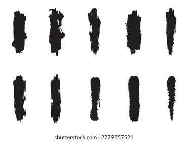Set of black grunge brush strokes, hand-painted ink texture collection