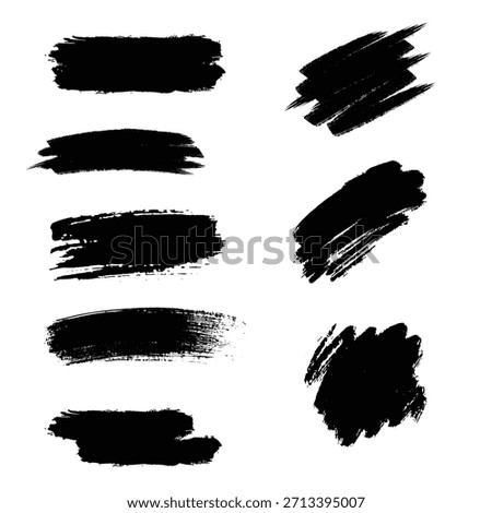 Set of Black Grunge Brush Strokes Isolated on White Background for Paint Swatch Design Elements and Texture Overlays