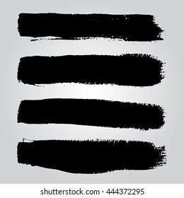 Set of black grunge brushstrokes vector illustration. Abstract hand drawn grunge banners