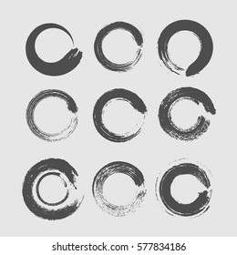 Set of Black Grunge Circle Stains, Shapes. Vector illustration. Hand Drawn Ink Circles Collection