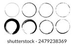 Set of black grunge circles. Geometric art. Trendy design element for frame, logo, tattoo, sign, symbol, web pages, prints, posters, template, pattern and abstract background