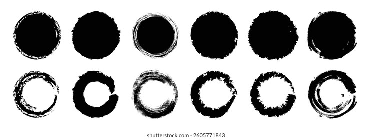 Set of black grunge circles shapes on a white background. Paint brush stamp collection. Vector grunge circle. grunge circle brush vector illustration	