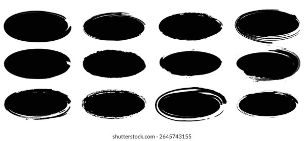 Set of black grunge circles shapes on a white background. Paint brush stamp collection. Vector brush circle. Grunge round shape.