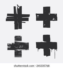 set of black grunge crosses