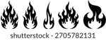 Set of black grunge fire flames on white background