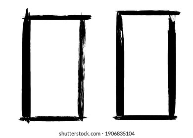 Set of black grunge frame on white background. Abstract brush strokes