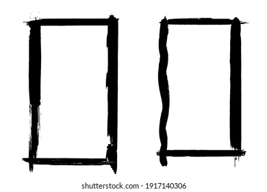 Conjunto de marco negro de fondo blanco. Ataques abstractos de pincel
