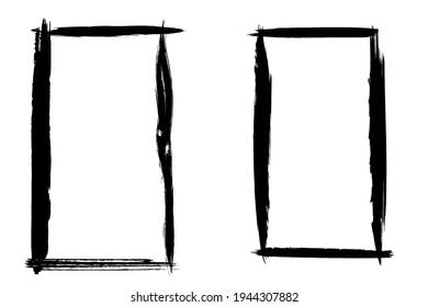 Set of black grunge frame on white background. Abstract brush strokes