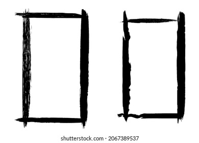 Set of black grunge frame on white background. Abstract brush strokes