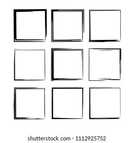 Set of black grunge frames. Collection of borders. Vector illustration. 