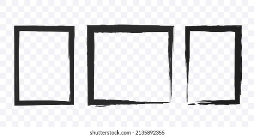 Set of black grunge frames. Empty frames for your projects. Black scratched border. Vector clipart isolated on white background.
