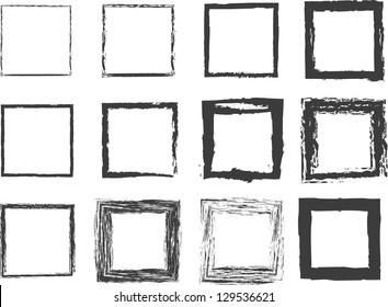 Set of black grunge frames isolated on white background