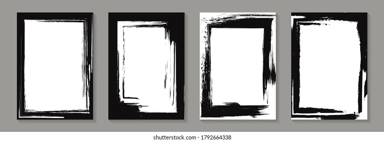 Set of black grunge frames on a white background.