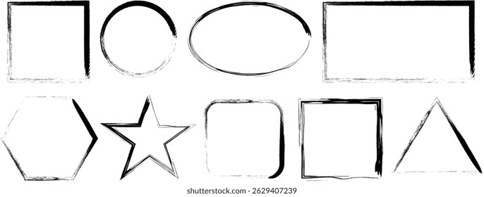 Set of black grunge geometric frame border isolated
