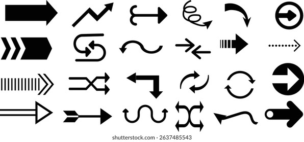 Set of black grunge hand drawn arrows isolated on white. Vector -EPS 10