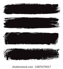 Set of black grunge hand painted banners,brush strokes.