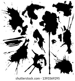 Set of black grunge ink blobs - vector.