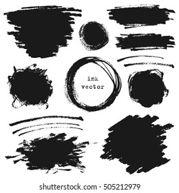 Set of black grunge ink hand painted brush stroke banners isolated on white background
