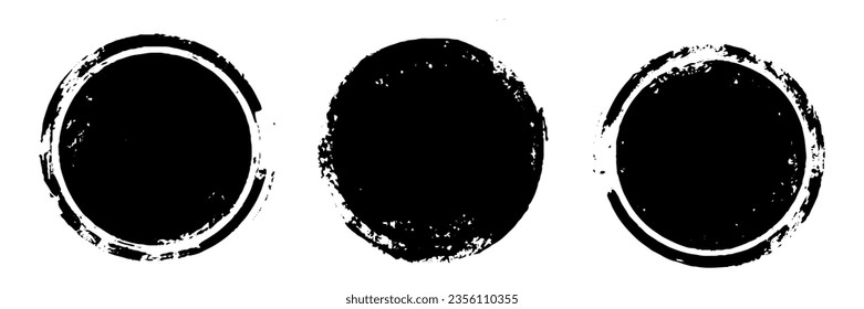 set of black grunge ink stamp circles, round shape stamp