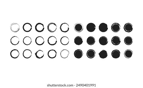 Set of black grunge ink stamp circles. Grunge paint circle vector element set