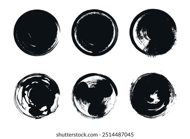 set of black grunge ink stamp circles, round shape stamp. Grunge vector shapes. Collection for grunge badge, seal, ink and stamp design template.