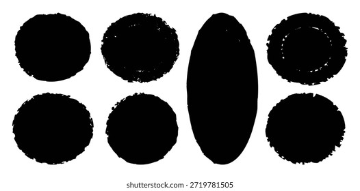 Conjunto de círculos de sello de tinta grunge negro, sello de forma redonda. Colección de sello de pincel de pintura. Ilustración vectorial.