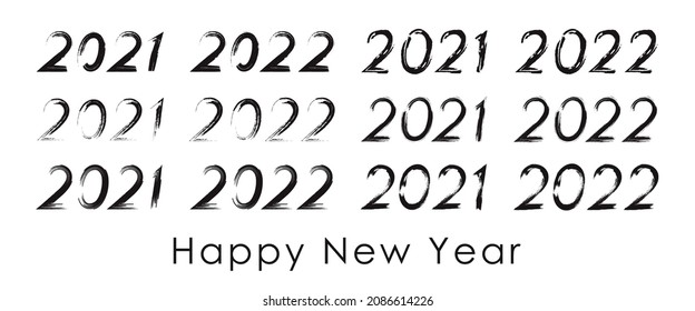 Set of black grunge numbers 2021 and 2022 for new year greeting cards or decoration.