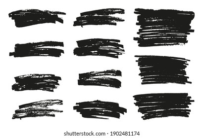 Set of black grunge paint brush backgrounds.