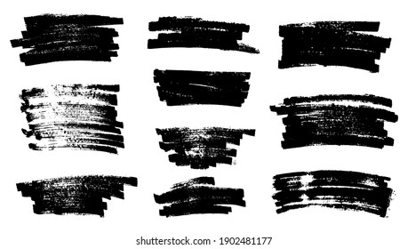 Set of black grunge paint brush backgrounds.