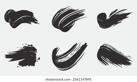 Set of Black Grunge Paint Brush Strokes, Abstract Hand-Drawn Artistic Textures Bold Brushstroke