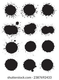 Set of black grunge paint splashes.