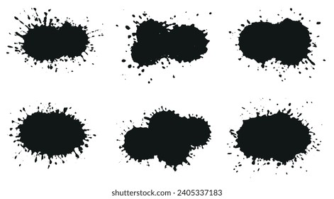 Set of black grunge paint splashes.