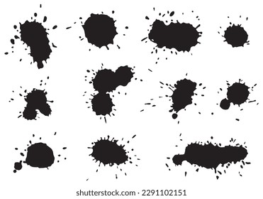 Set of black grunge paint splashes.Vector grunge splatters.