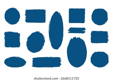 Conjunto de rectángulos negros grunge, Formas de círculos sobre un fondo blanco. Conjunto de forma de caja de rectángulo áspero de marco de pincel. Rectángulo de pincel de Vector, círculo. Forma Grunge. Ilustración vectorial. 