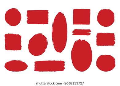 Conjunto de rectángulos negros grunge, Formas de círculos sobre un fondo blanco. Conjunto de forma de caja de rectángulo áspero de marco de pincel. Rectángulo de pincel de Vector, círculo. Forma Grunge. Ilustración vectorial. 