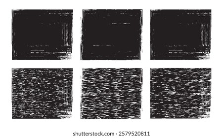 Set of black grunge rectangles, shapes on a white background. Paint brush stamp collection. Vector brush rectangle, circle. Grunge shape.