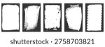 Set of black grunge textures and distressed border frames. Collection of rough ink brush strokes and roller paint shapes for street art and punk rock poster design.Vector illustration