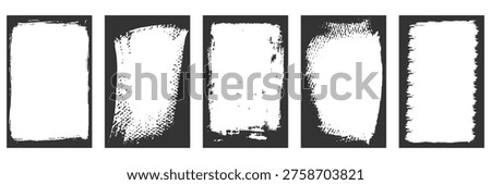 Set of black grunge textures and distressed border frames. Collection of rough ink brush strokes and roller paint shapes for street art and punk rock poster design.Vector illustration Stock foto © 