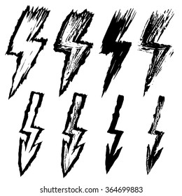 set of black grungy lightnings