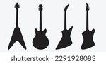 A set of black guitar silhouettes. Vector guitars on white background. Symbols of classic electric guitars for a store or music application. 