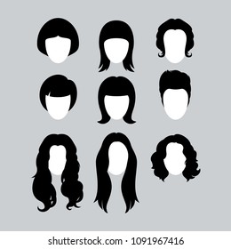 Set of Black Hair Styling Silhouettes for Woman