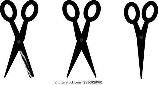 Set of black hairdressing scissors on transparent background
