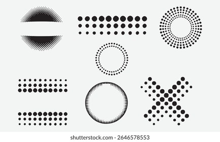 Set of Black Halftone Abstract Backgrounds, Vector Design Elements