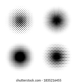 Set of black halftone circles. Pop art texture made of spots. Vector round dots gradient.