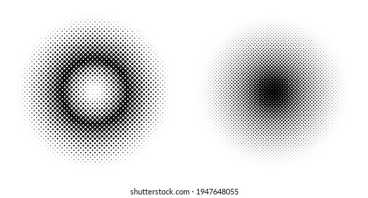 Set of black halftone circles. Pop art texture made of spots. Vector round dots gradient.