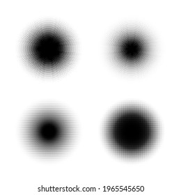 Set of black halftone circles. Pop art texture made of spots. Vector round dots gradient.