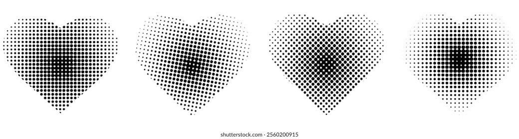 Set of black halftone dots background in the shape of a heart.